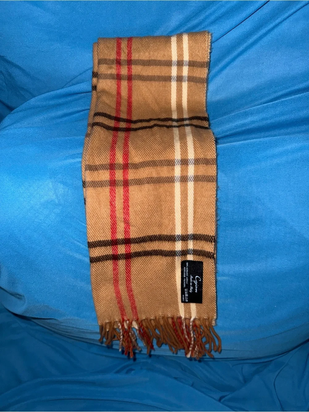 Cejon tan plaid scarf, crafted in Italy